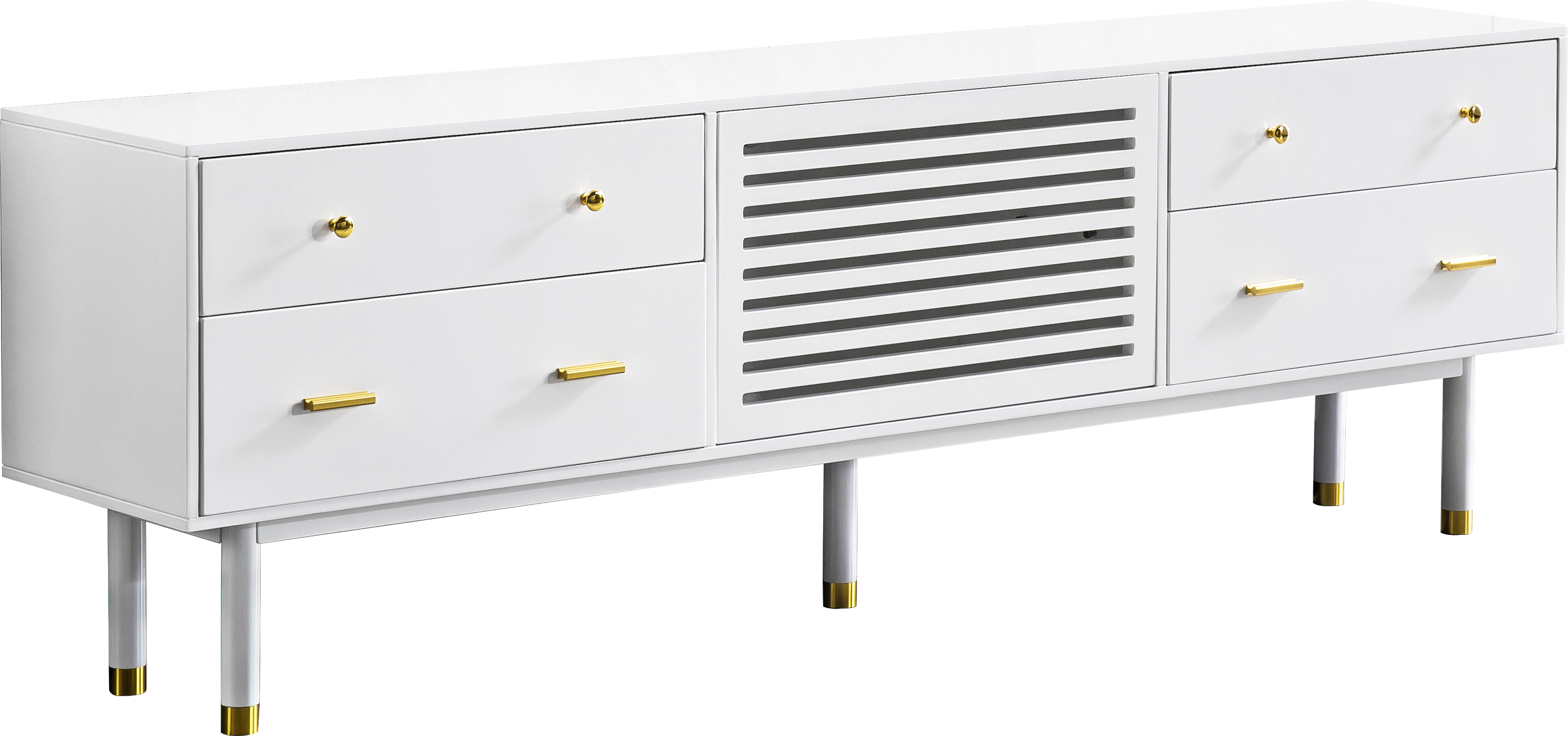 Modern White Lacquer TV Stand with Wooden Legs