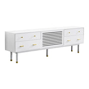 Modern White Lacquer TV Stand with Wooden Legs