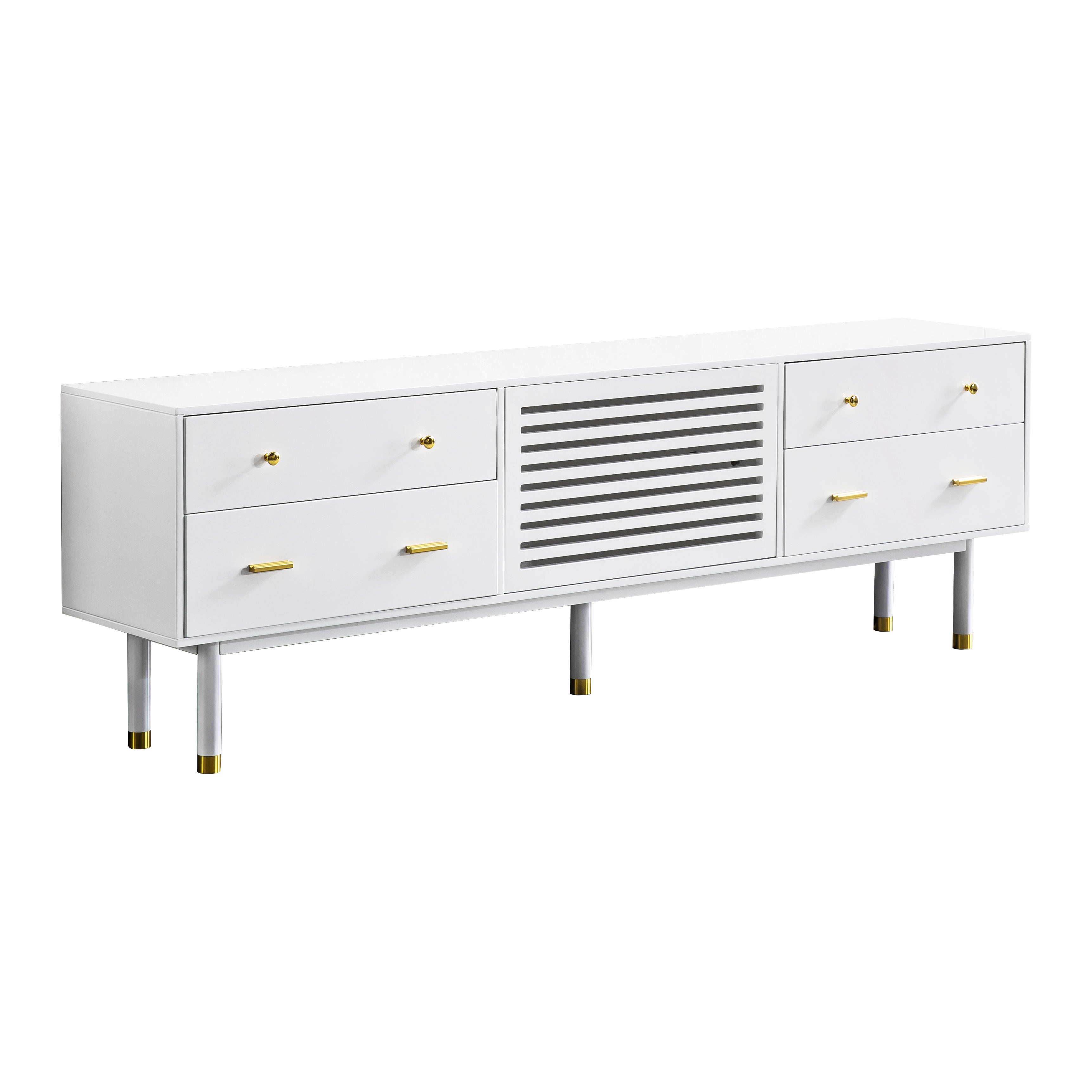 Modern White Lacquer TV Stand with Wooden Legs