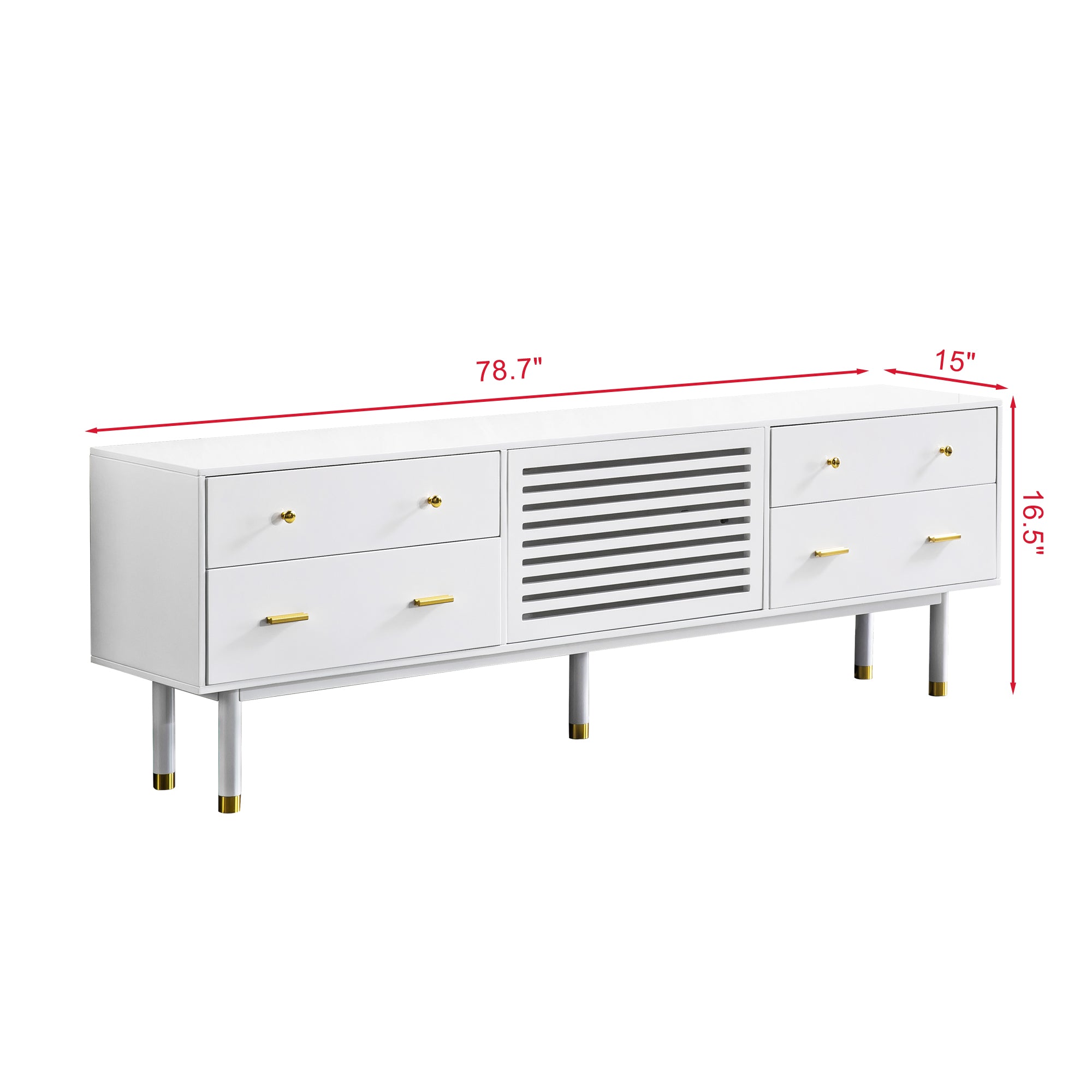 Modern White Lacquer TV Stand with Wooden Legs