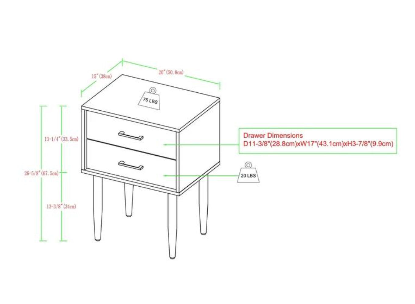 Olivia Modern Nightstand - White