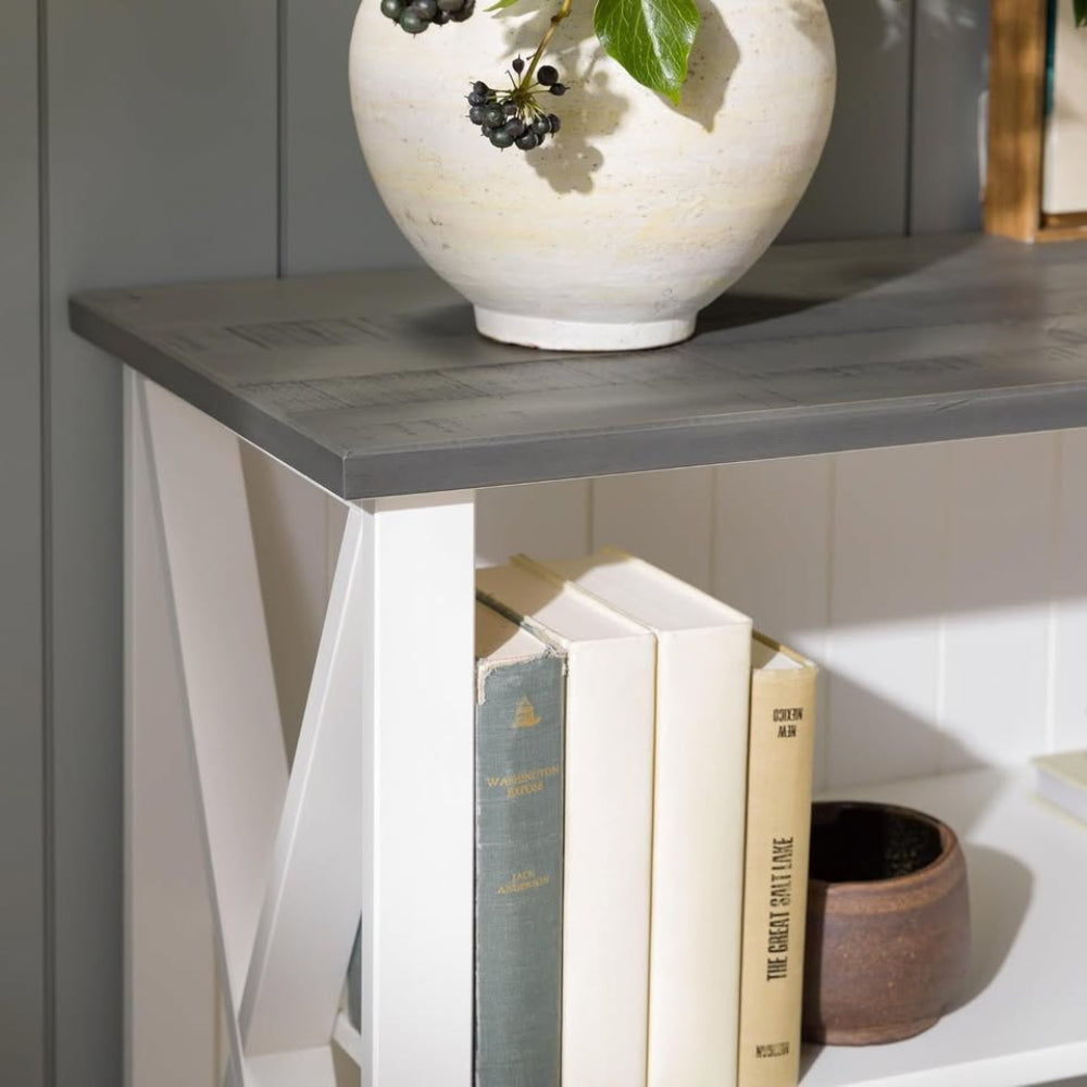 Lucas 52" Solid Wood Farmhouse Storage Console - White/Grey