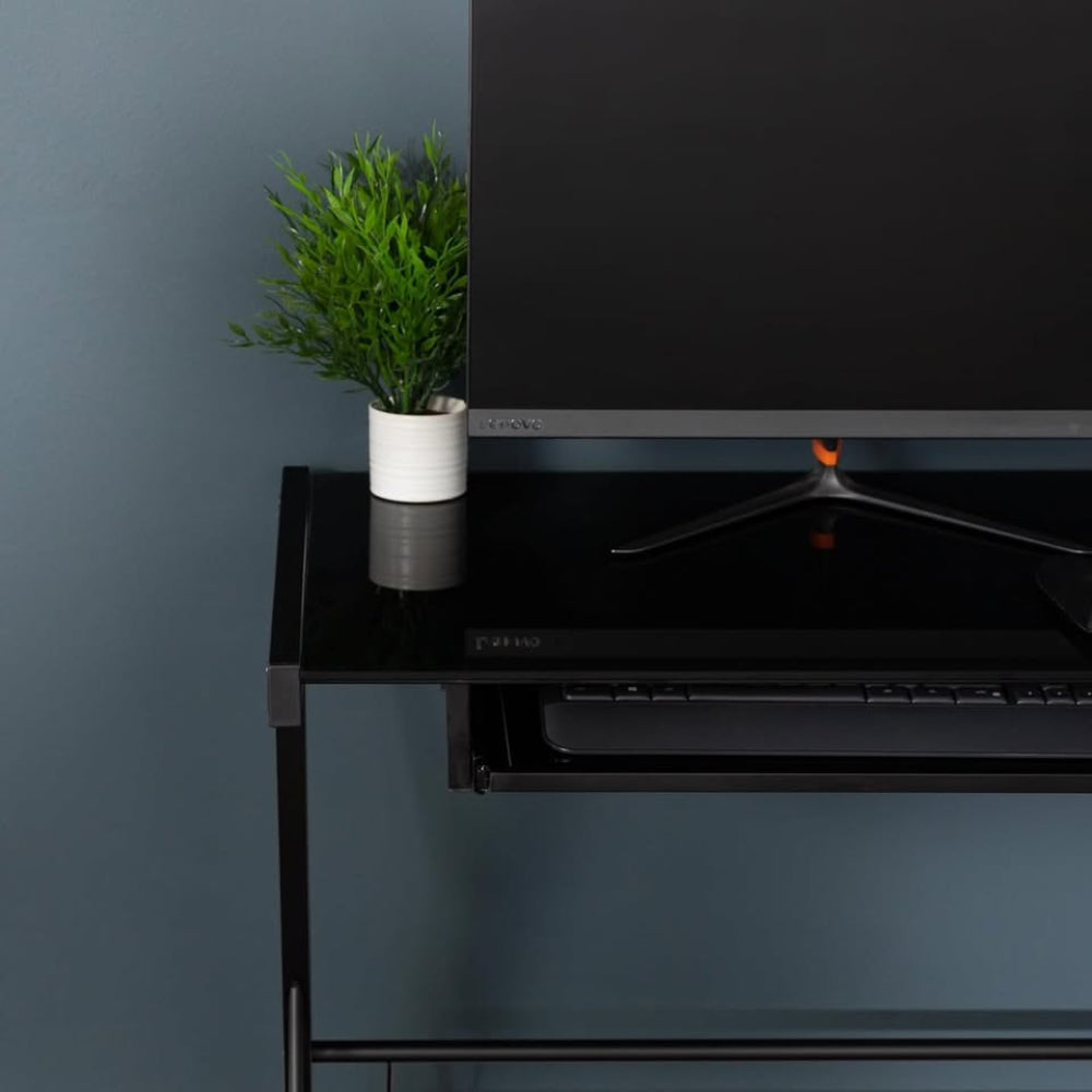 51" Modern Metal Glass Corner Computer Desk - Black