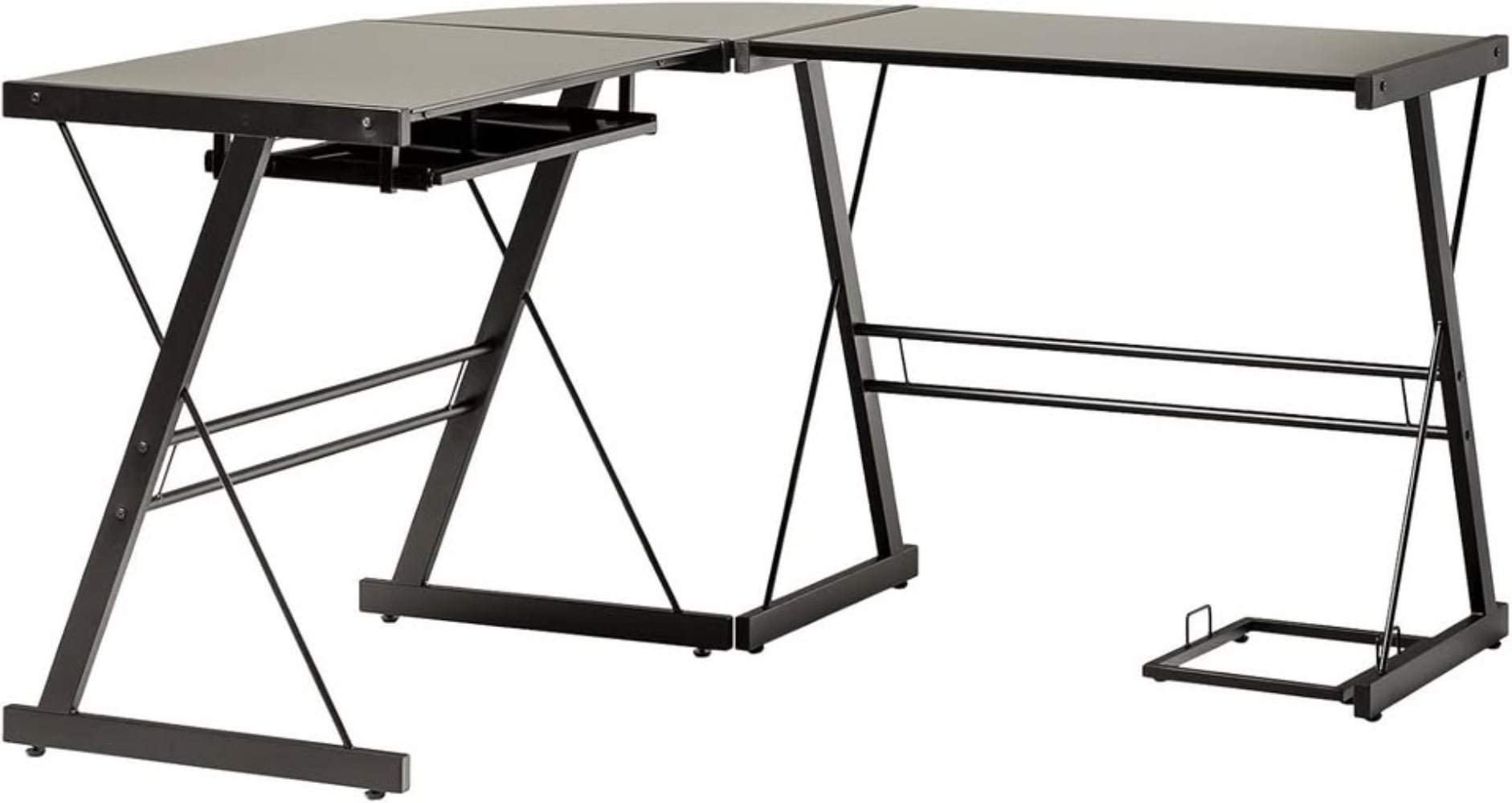51" Modern Metal Glass Corner Computer Desk - Black