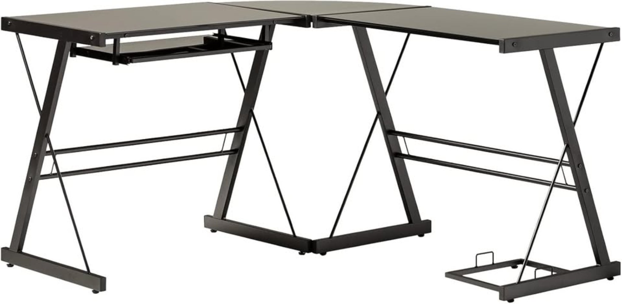 51" Modern Metal Glass Corner Computer Desk - Black