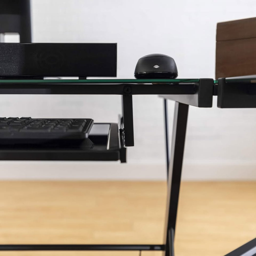 51" Modern Metal Glass Corner Computer Desk - Black