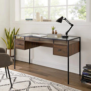 Fulton 56" 2 Drawer Glass Top Desk - Dark Walnut