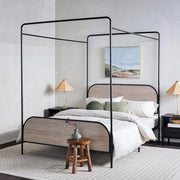 Industrial Bent Metal Queen Canopy Bed - Smoked Oak