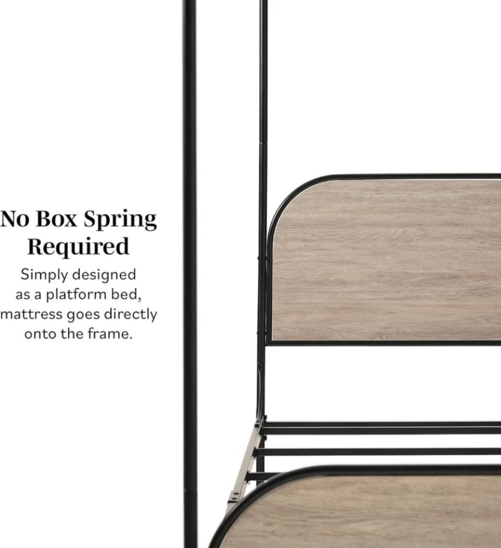 Industrial Bent Metal Queen Canopy Bed - Smoked Oak
