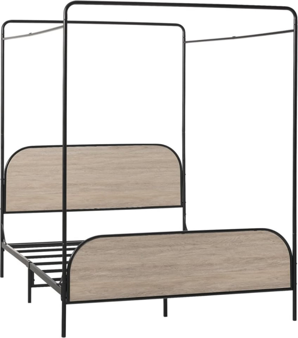Industrial Bent Metal Queen Canopy Bed - Smoked Oak