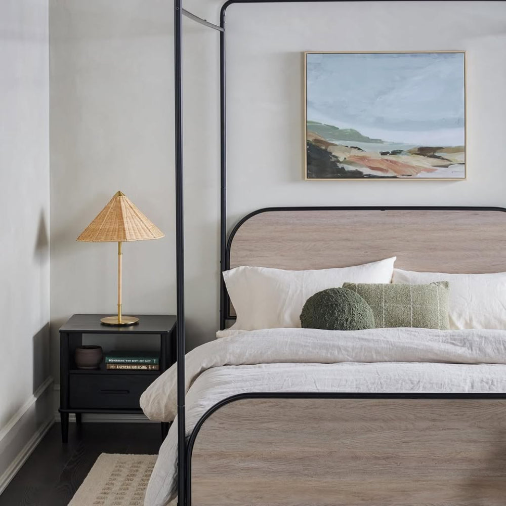 Industrial Bent Metal Queen Canopy Bed - Smoked Oak