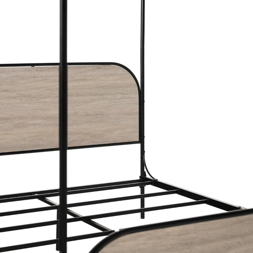 Industrial Bent Metal Queen Canopy Bed - Smoked Oak