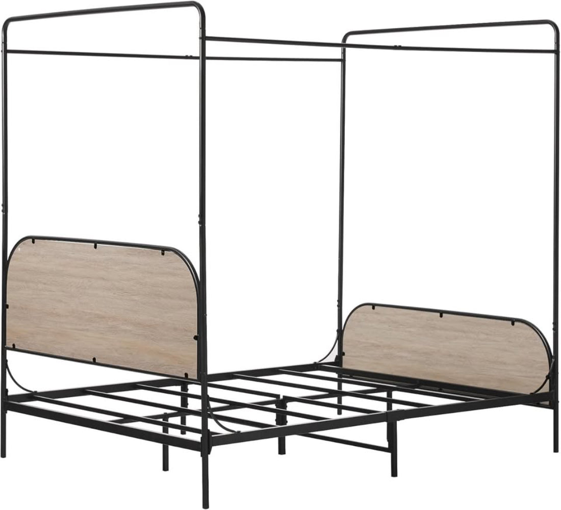 Industrial Bent Metal Queen Canopy Bed - Smoked Oak