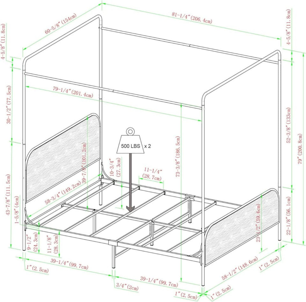 Industrial Bent Metal Queen Canopy Bed - Smoked Oak
