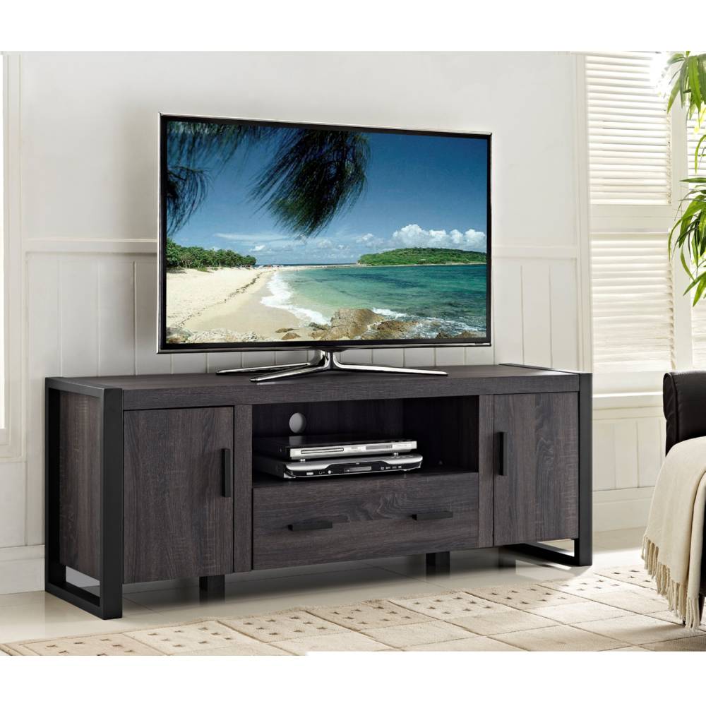 60" Urban Industrial Wood TV Stand - Charcoal