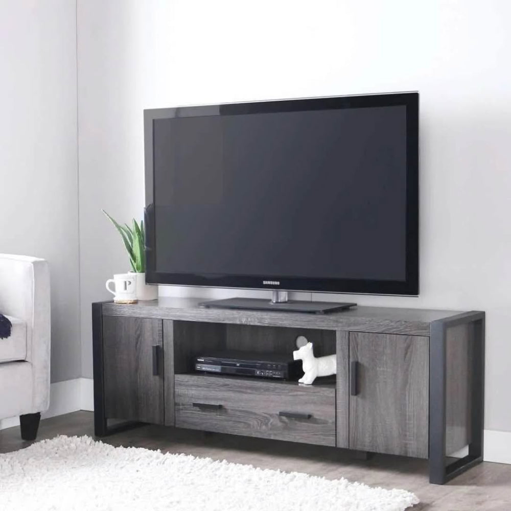 60" Urban Industrial Wood TV Stand - Charcoal