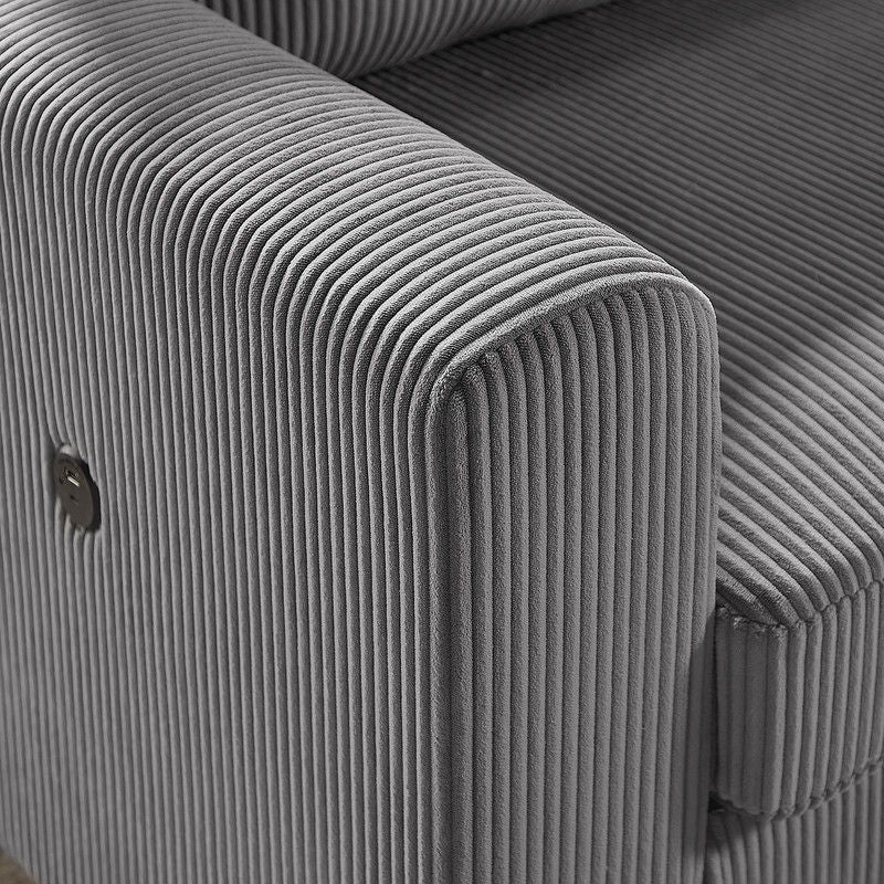 Rowan 107"W Dark Gray Corduroy Fabric Sectional Sofa with Right Facing Chaise, USB & USB-C Charging Port, Storage Ottoman, and Pillows