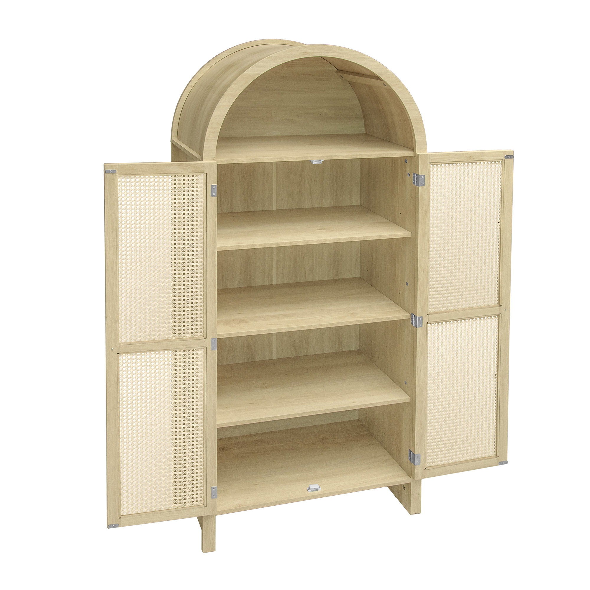 Tall Arched Kitchen Pantry, Arched Storage Display Cabinet With 2 Drawers & Adjustable Shelves, Rattan Door Versatile Storage Cabinet For Kitchen, Dining Room - Natural