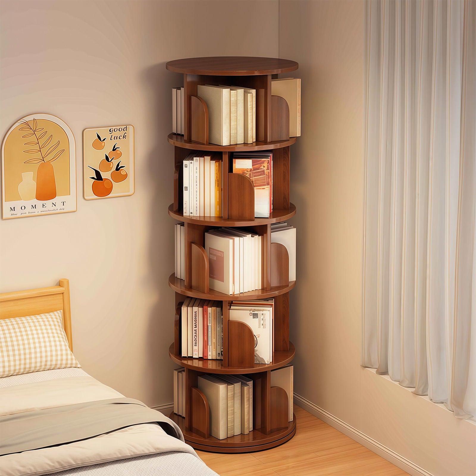5 Tier Rotating Bookshelf, Spinning Design