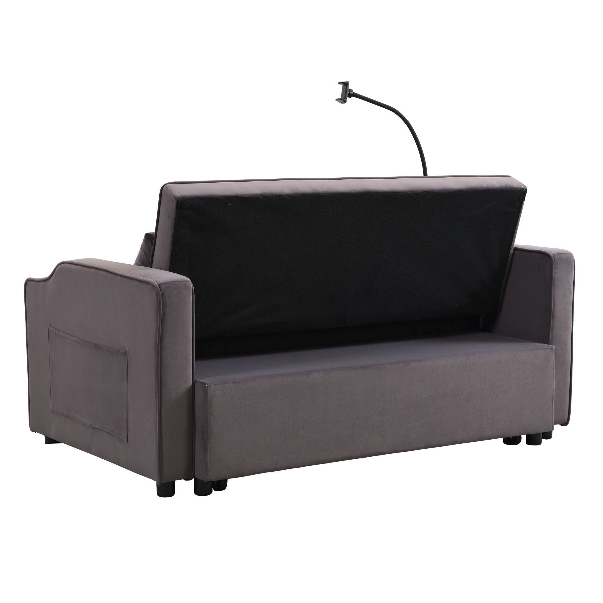 Modern Velvet Loveseat Futon Sofa With Pullout Bed, Adjustable Reclining Backrest, Toss Pillows