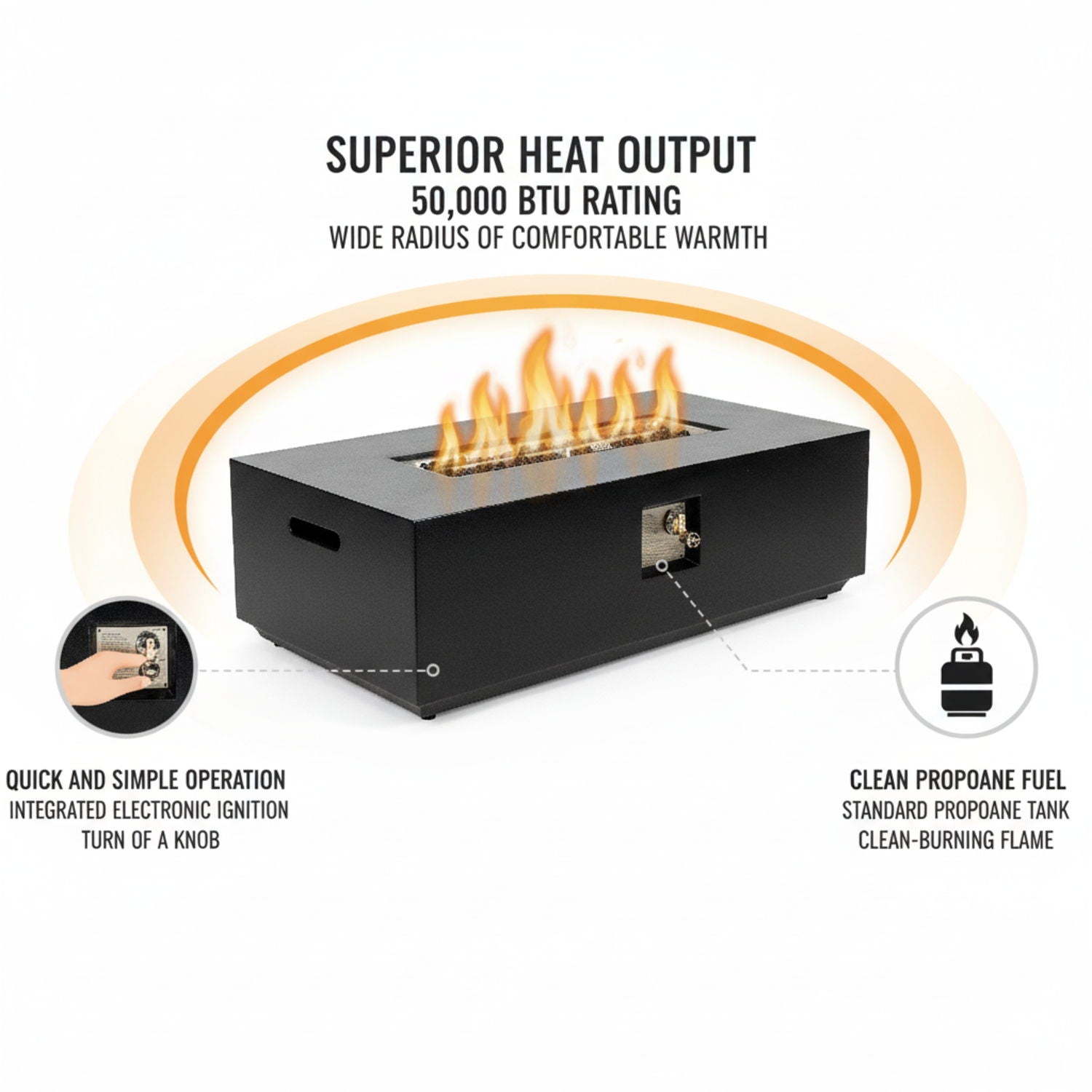 Propane / Natural Gas Fire Pit Table, 50,000 BTU - Charcoal