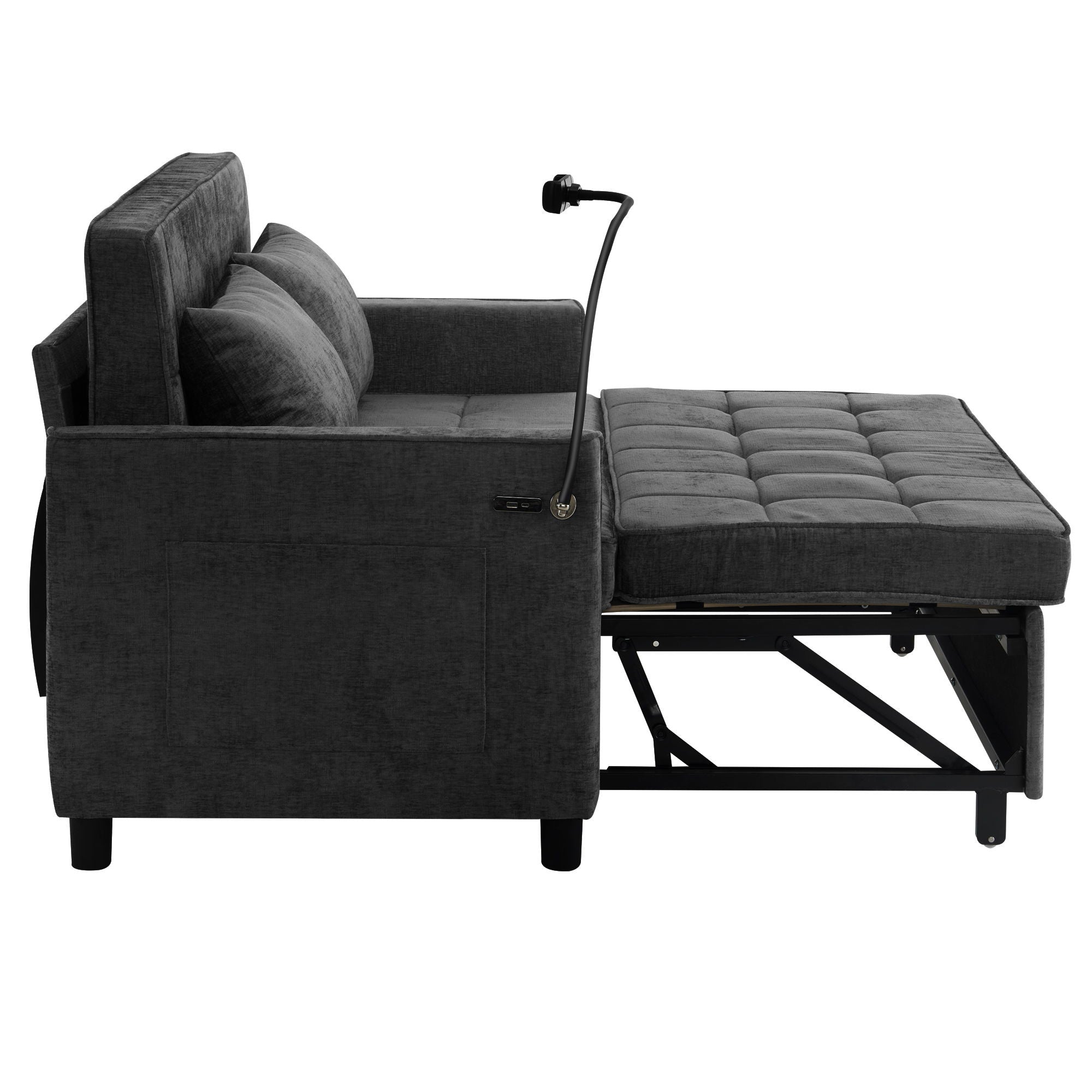 Loveseat Sofa Bed Sleeper With Reversible Backrest, Side Pockets, USB Ports, Phone Holder