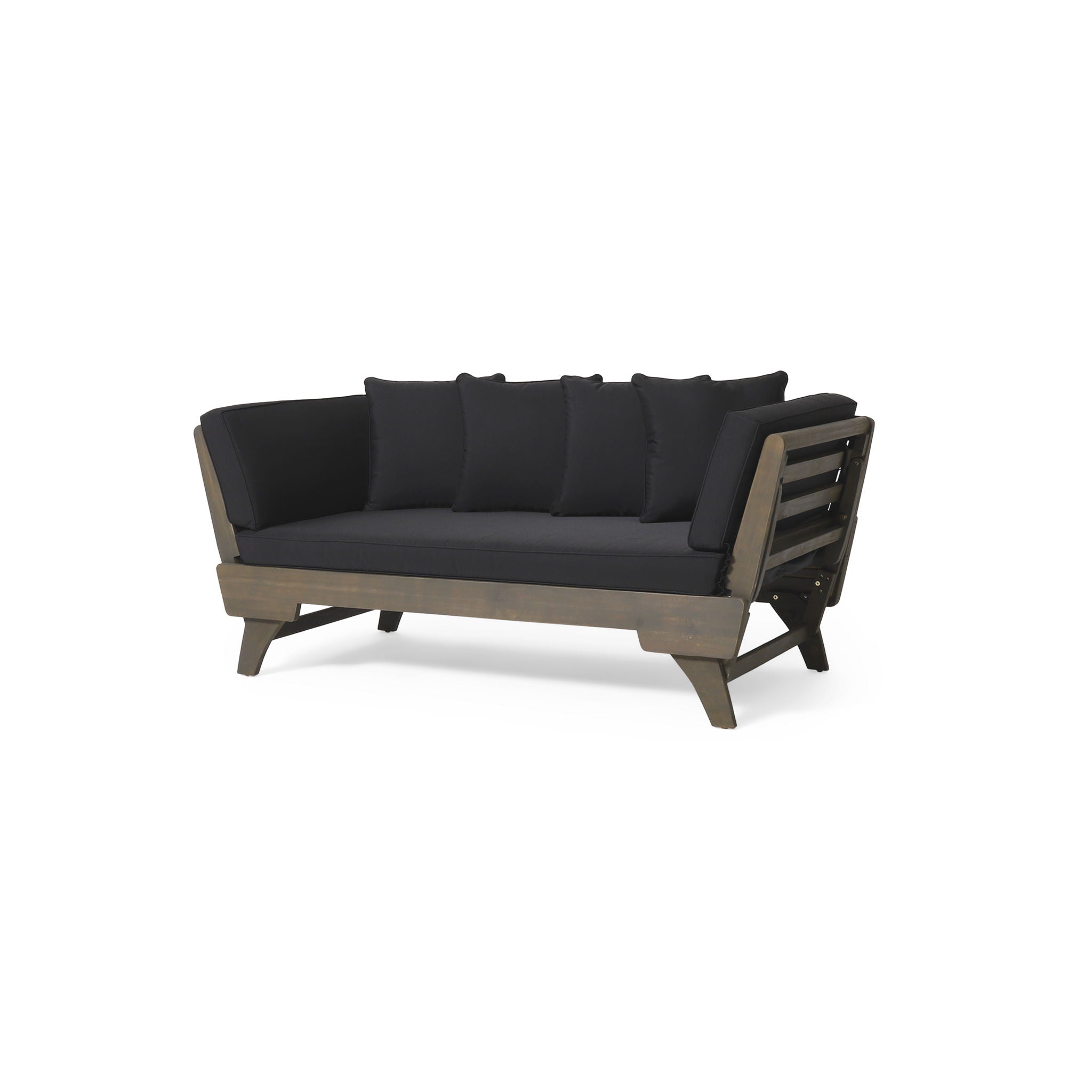 Outdoor Patio Daybed Sofa, 3 Seat Sofa With Foldable Arm 4 Back Pillows