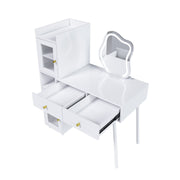 Vanity Dressing Table With LED Mirror & Storage Makeup Desk With 3 Drawers, 2 Open Shelves & 4 Hidden Cabinets - White