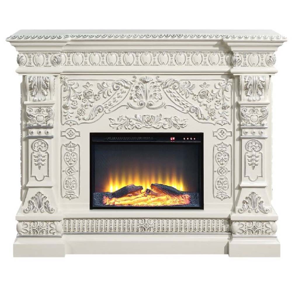 ACME Zabrina - Fireplace - Antique White Finish | Meri Furniture