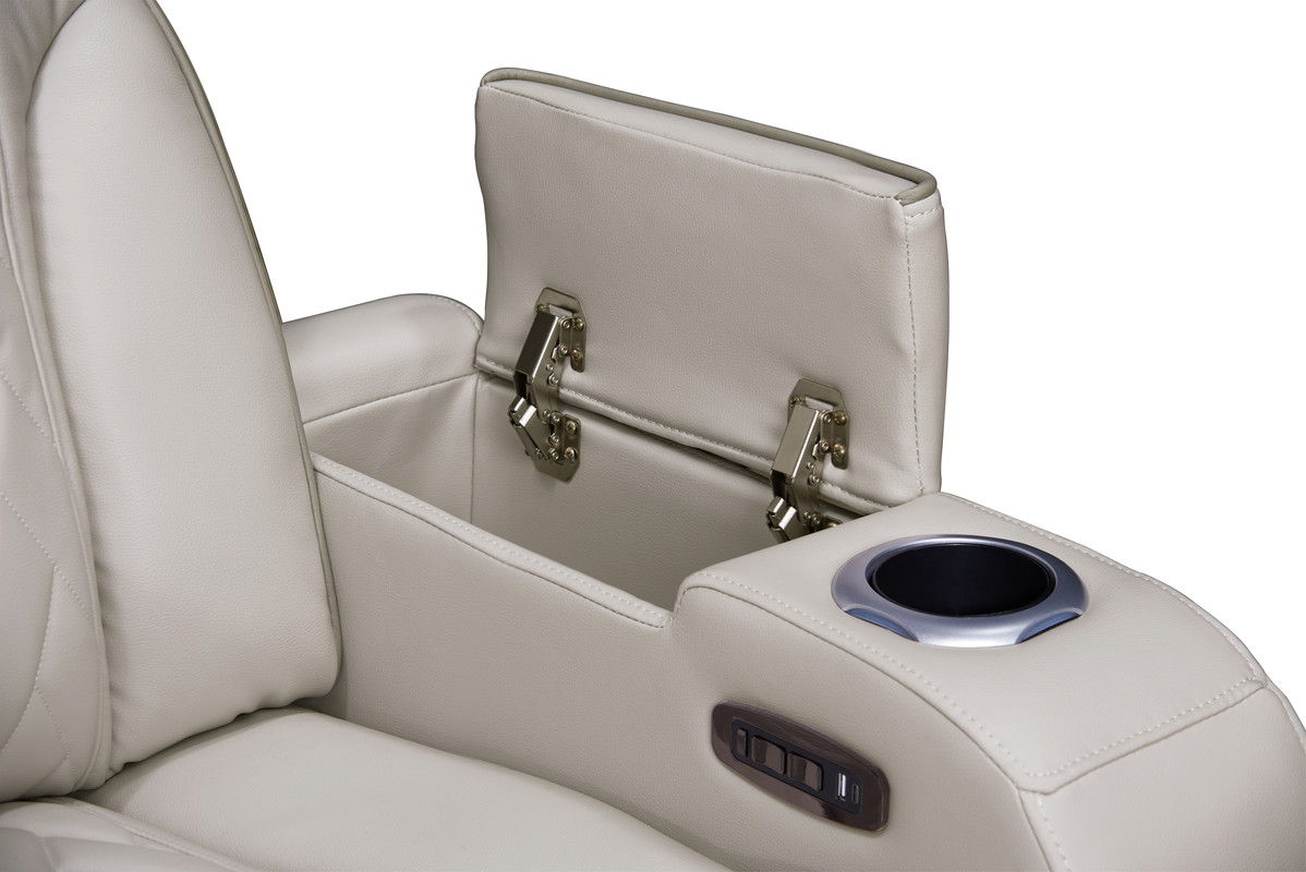 Jazz Ice Leather Aire Transformer Power Reclining Sofa & Loveseat Living Room Set with Power Headrest, Bluetooth Speakers, LED Lights, Wireless Charging Drop-Down Table, USB & USB-C Ports, Storage & Cupholders