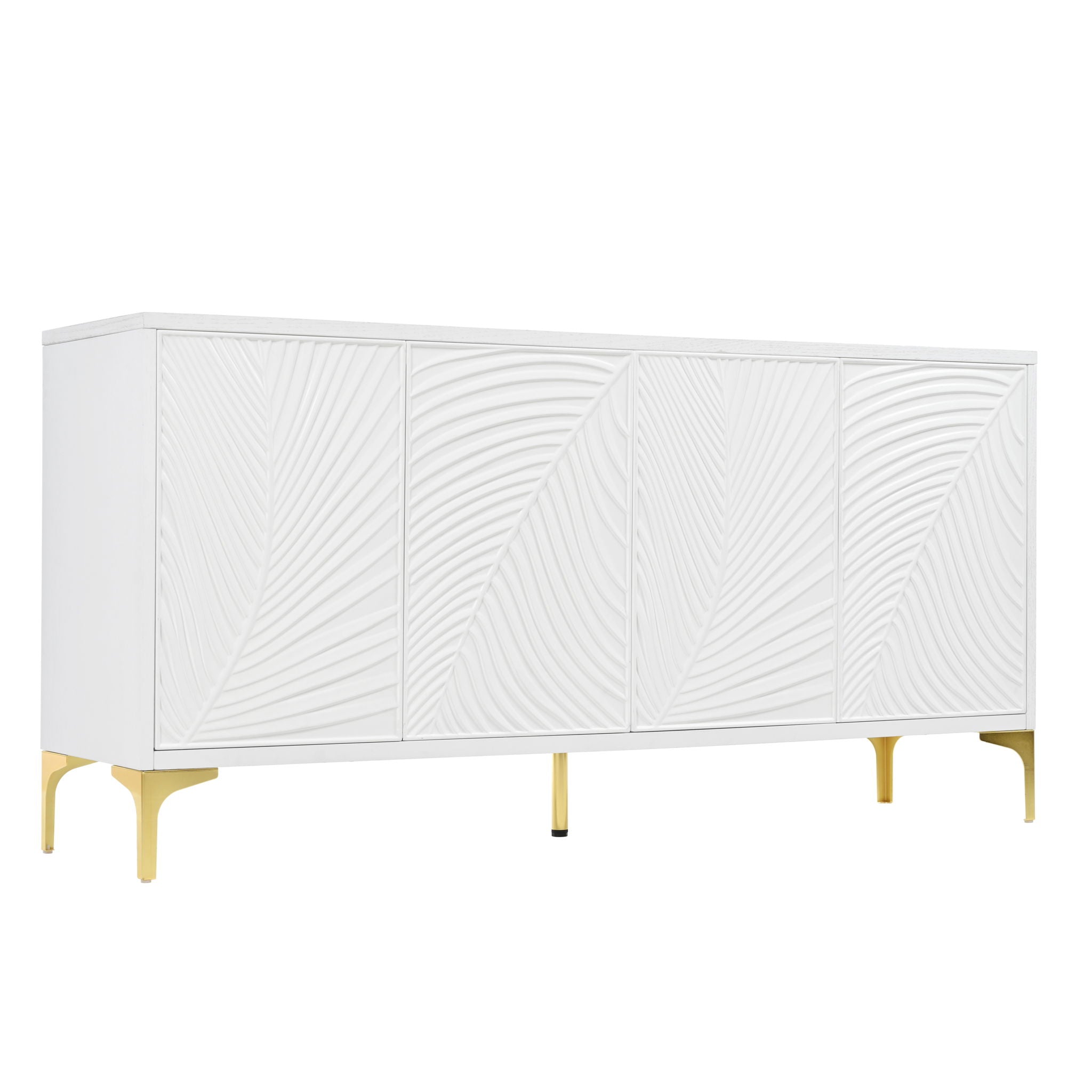 Modern 4 Door Sideboard With Creative Carved Surface And Adjustable Shelves