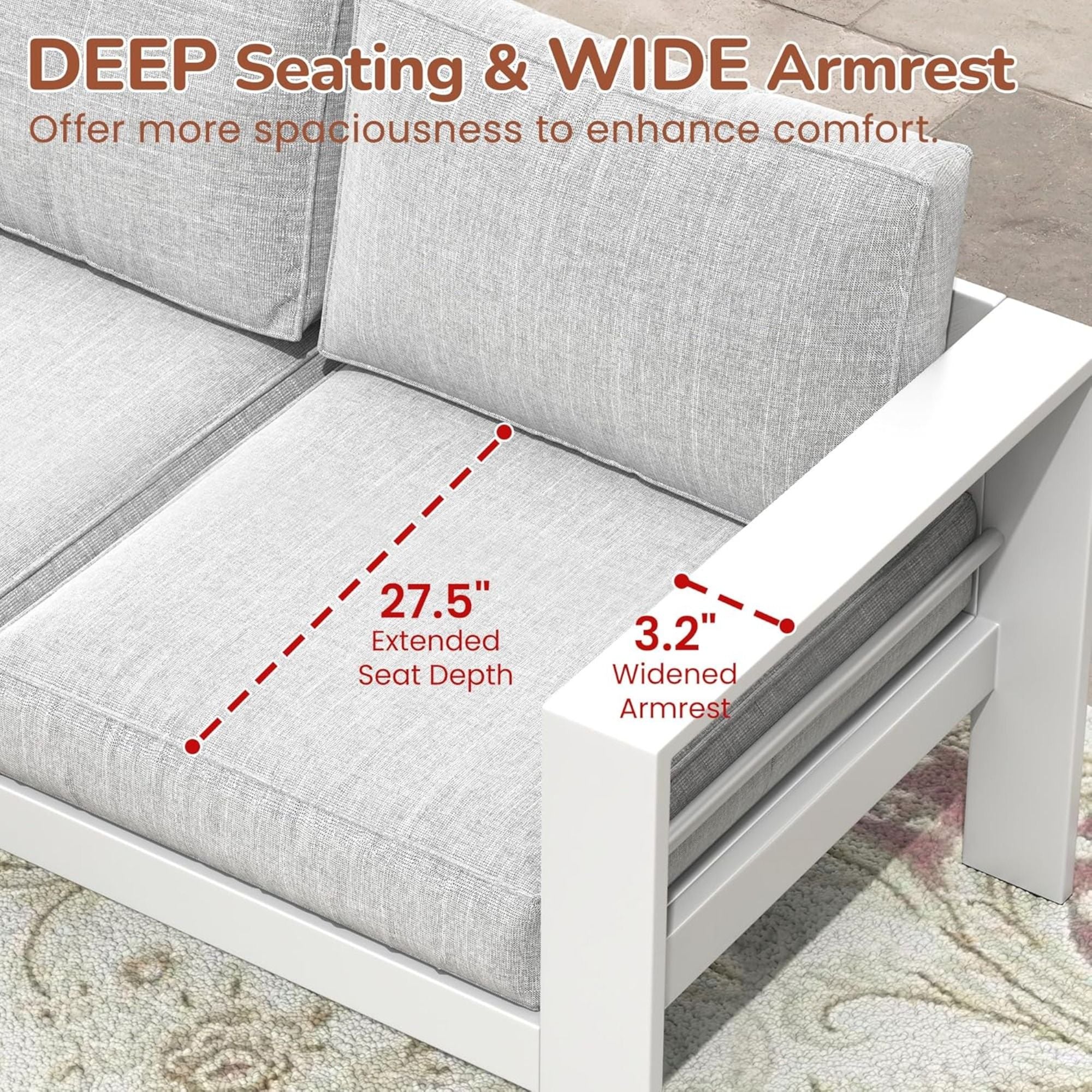 Modern All-Weather Patio Armchairs & Thick Cushions (Set of 2)