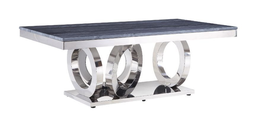 ACME Zasir - Coffee Table - Gray Printed Faux Marble & Mirrored Silver Finish | Meri Furniture