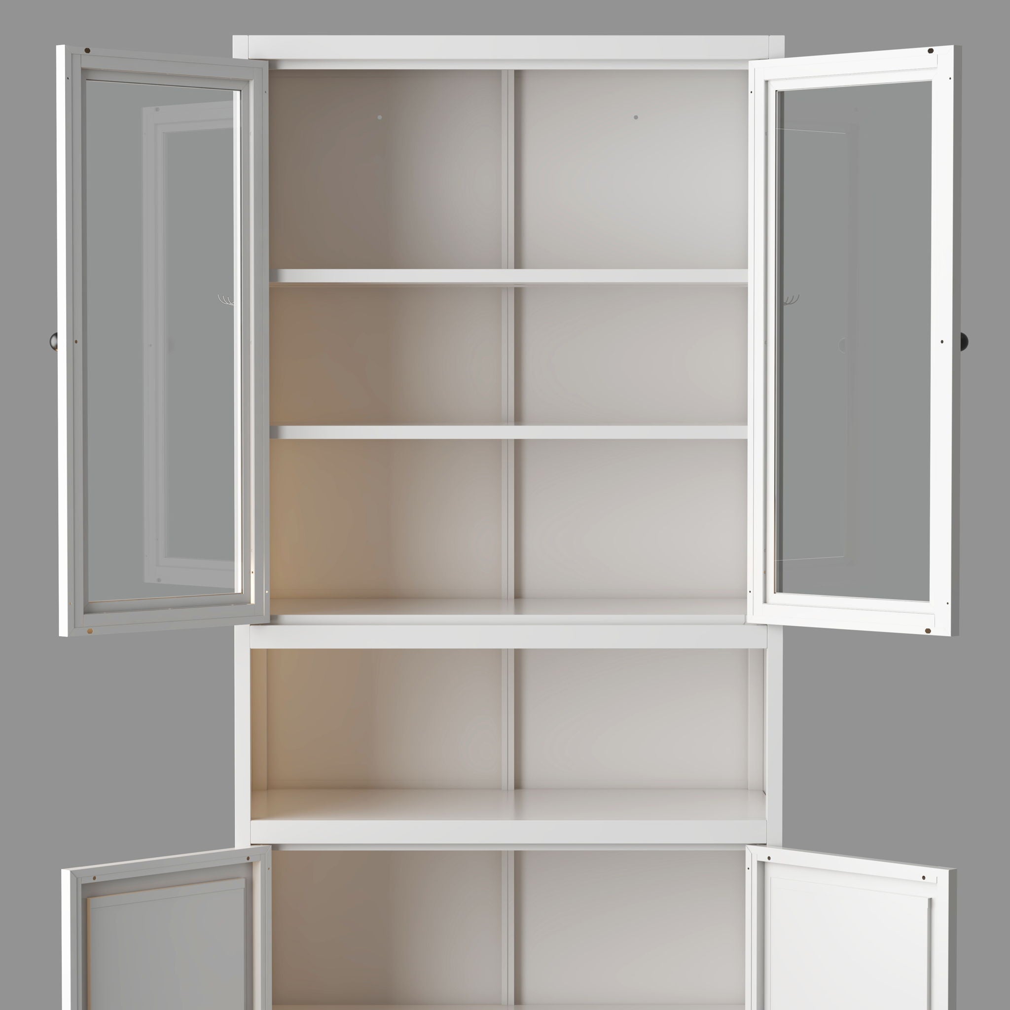 Kitchen Pantry Cabinet Tall Storage With Adjustable Shelves, Heavy Duty Stainless Steel Frame - White