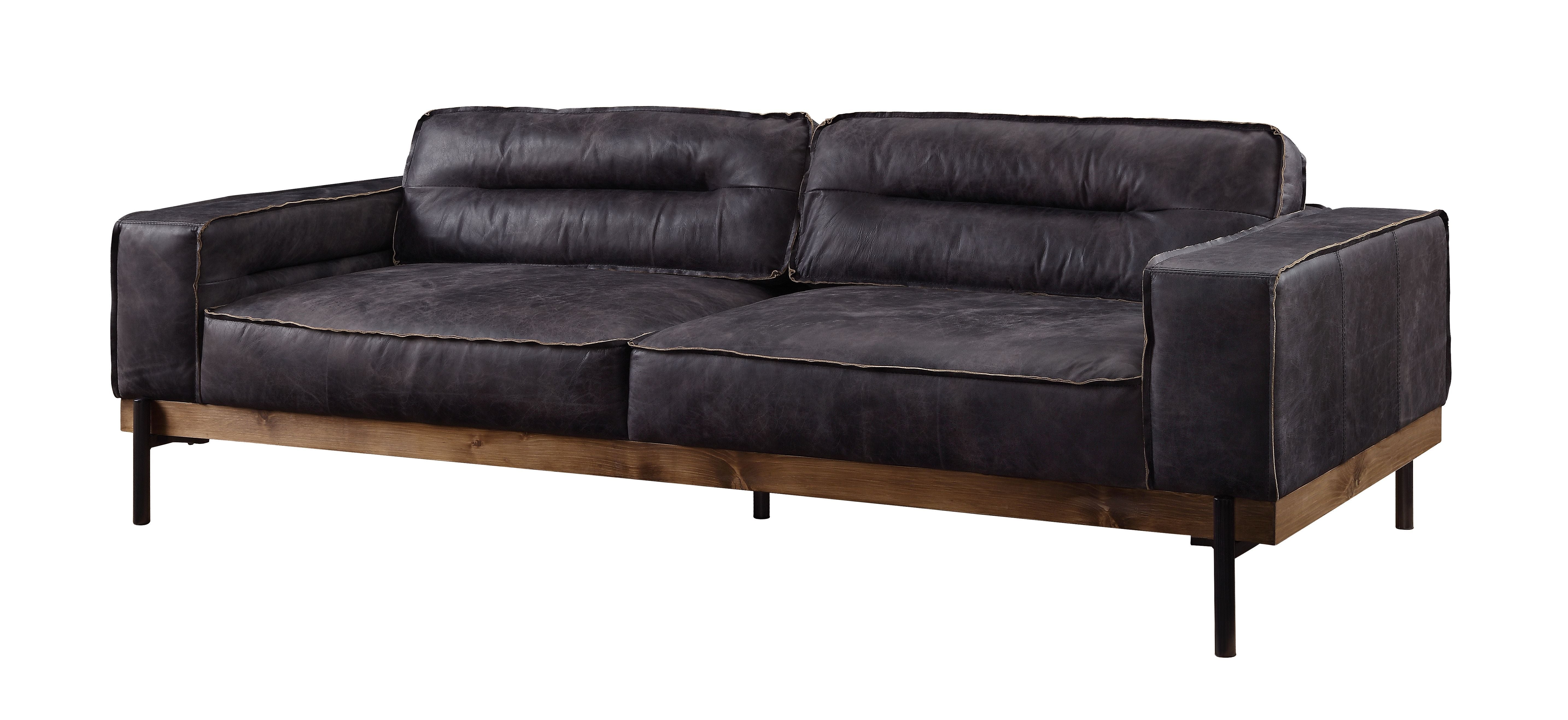ACME Silchester - Sofa - Antique Ebony Top Grain Leather | Meri Furniture
