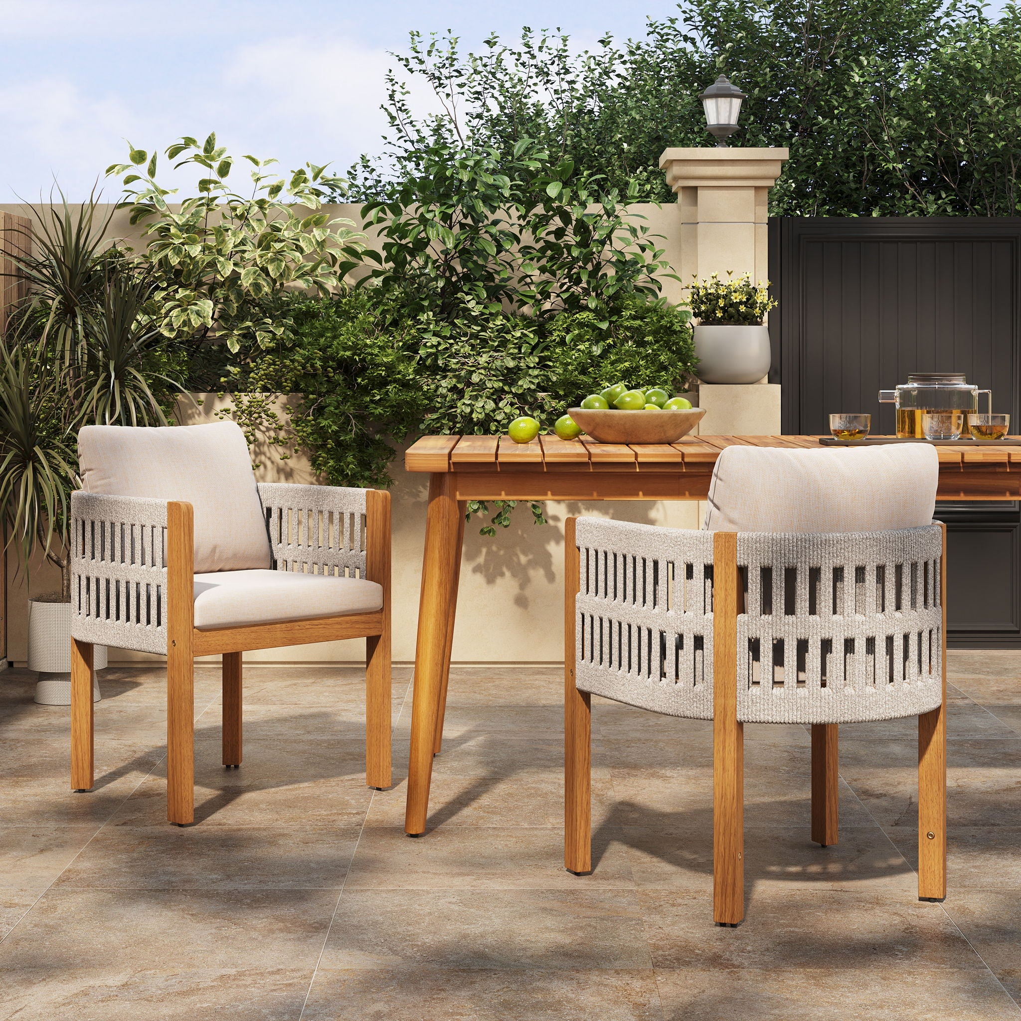 Outdoor Dining Chairs With Mix Rope Handles (Set of 2)
