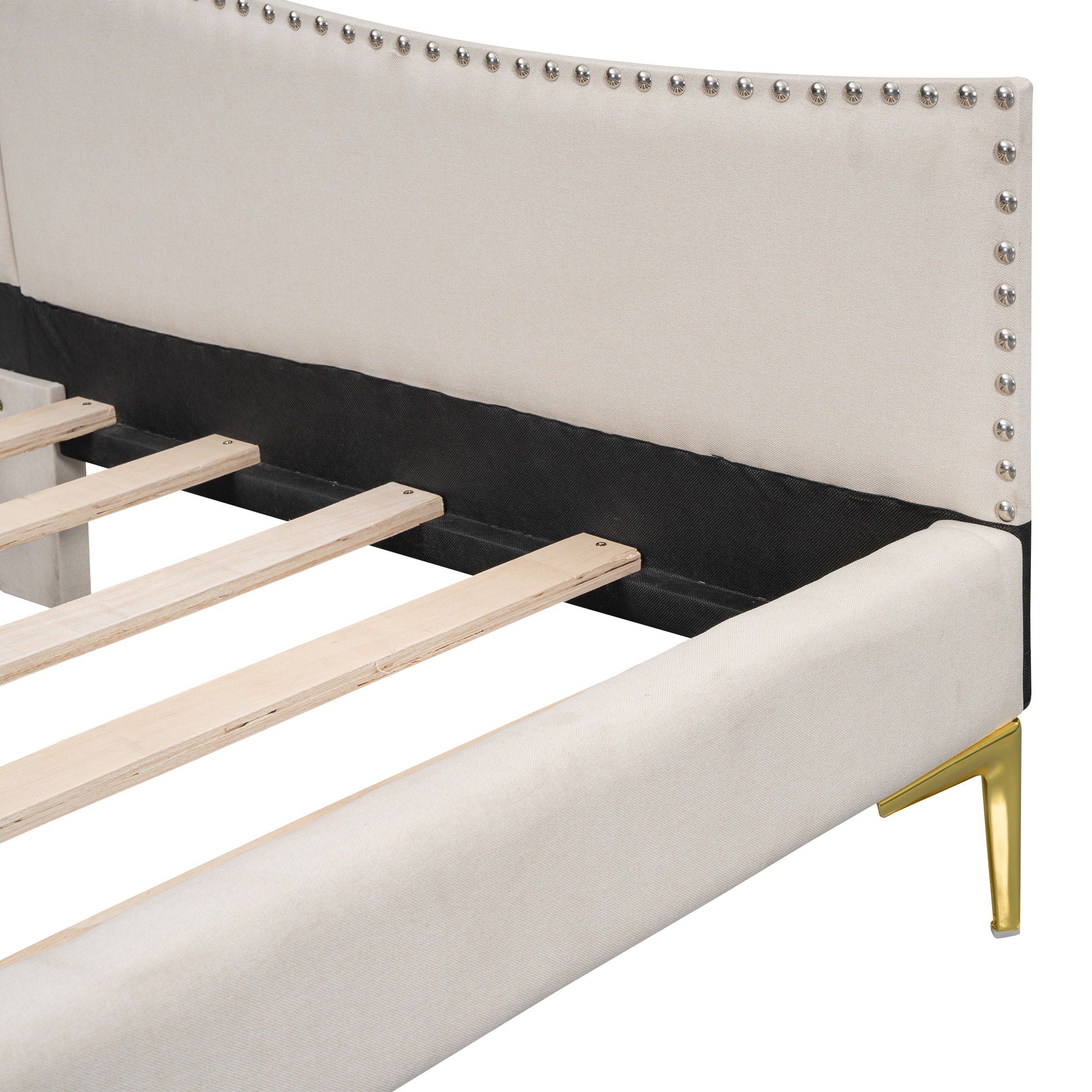 Upholstered Daybed With Headboard And Armrest, Support Legs