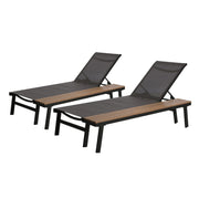 Waterloo - Chaise Lounge With Attached Wood Side Table (Set of 2) Adjustable Eucalyptus Wood And - Gray / Black