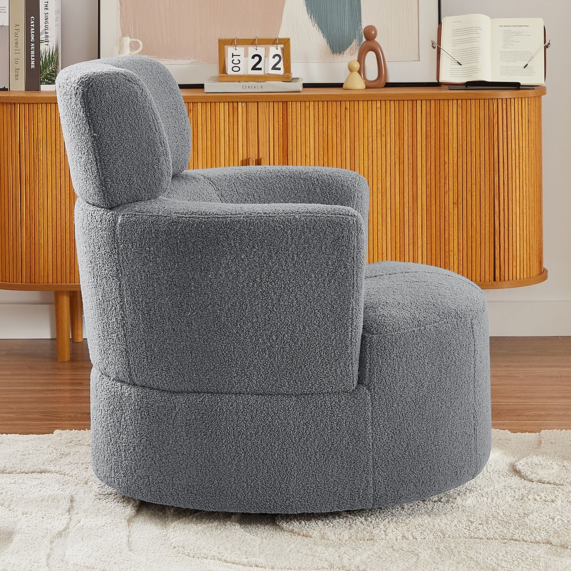 360° Swivel Chair Upholstered Accent Barrel Chair With Adjustable Headrest