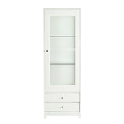 Modern Upholstered Glass Display Cabinet With Adjustable LED Light - White