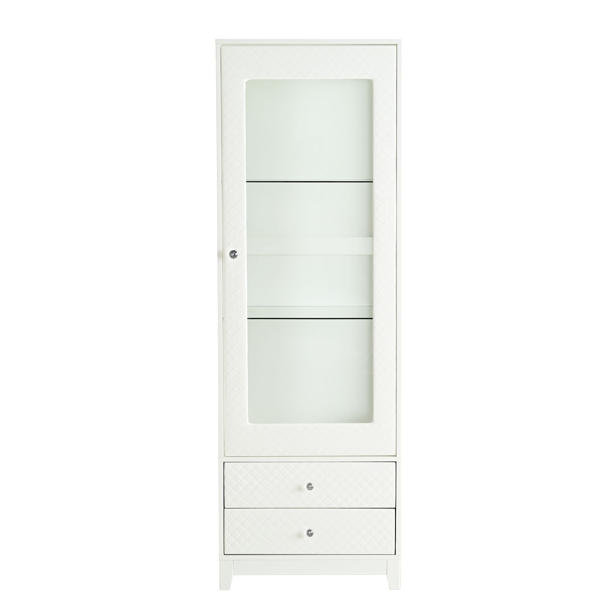 Modern Upholstered Glass Display Cabinet With Adjustable LED Light - White