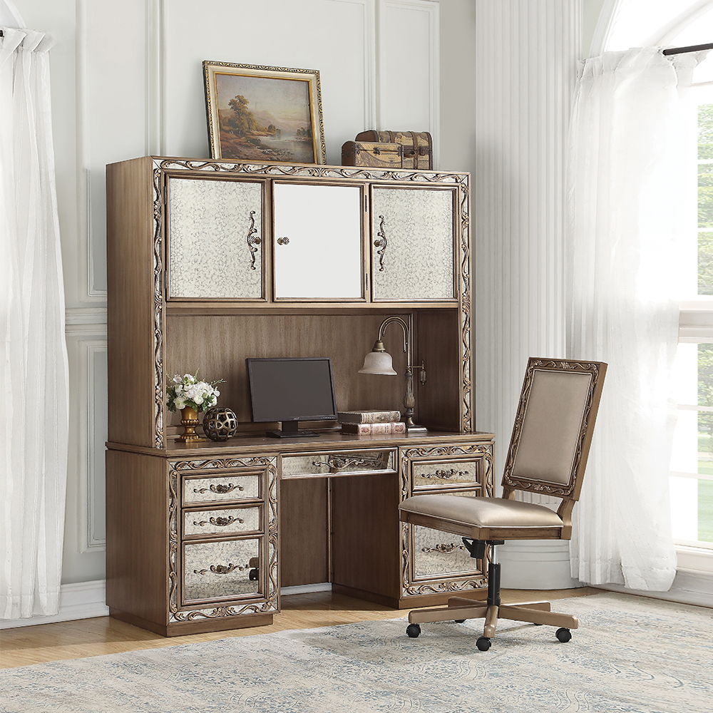 Orianne - Executive Computer Desk With Hutch - Antique Gold