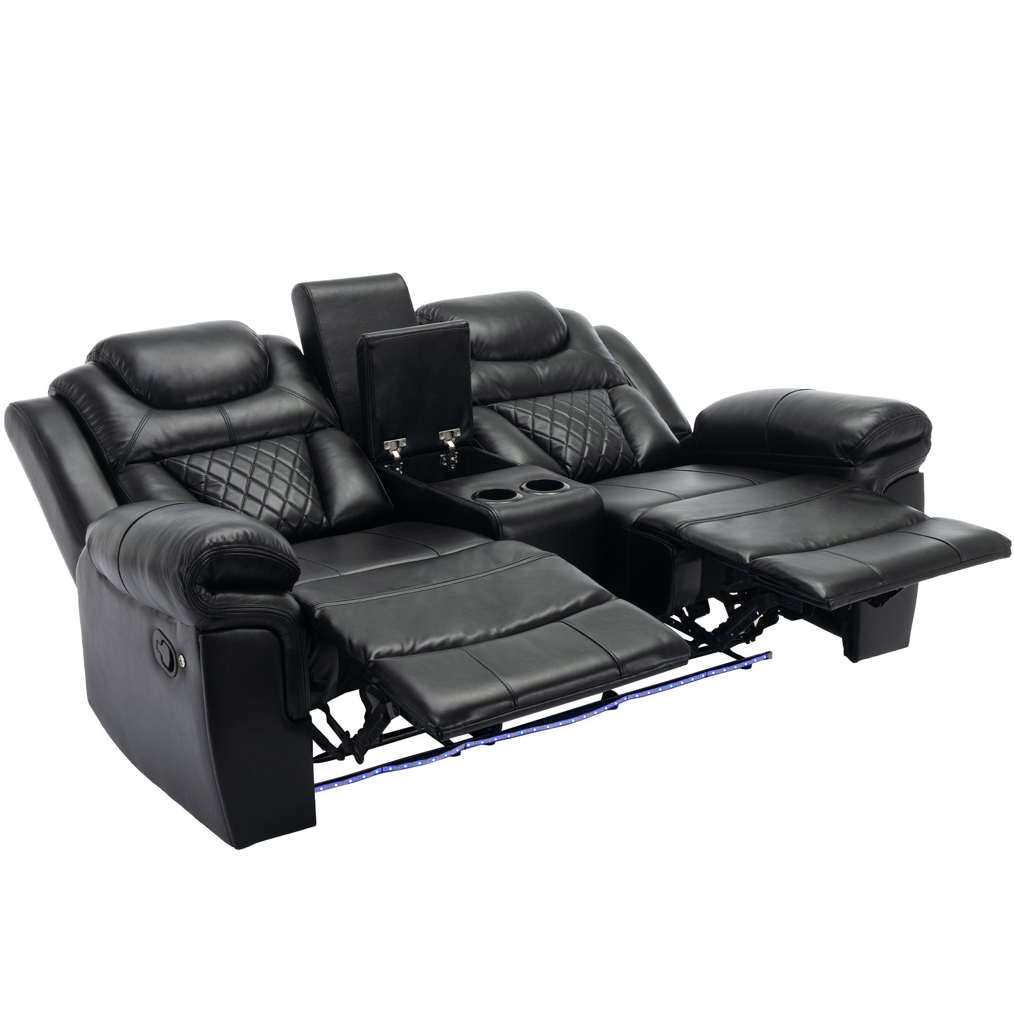 3 Pieces Recliner Sofa Sets Home Theater Seating Manual Recliner Chair With Center Console And LED Light Strip For Living Room