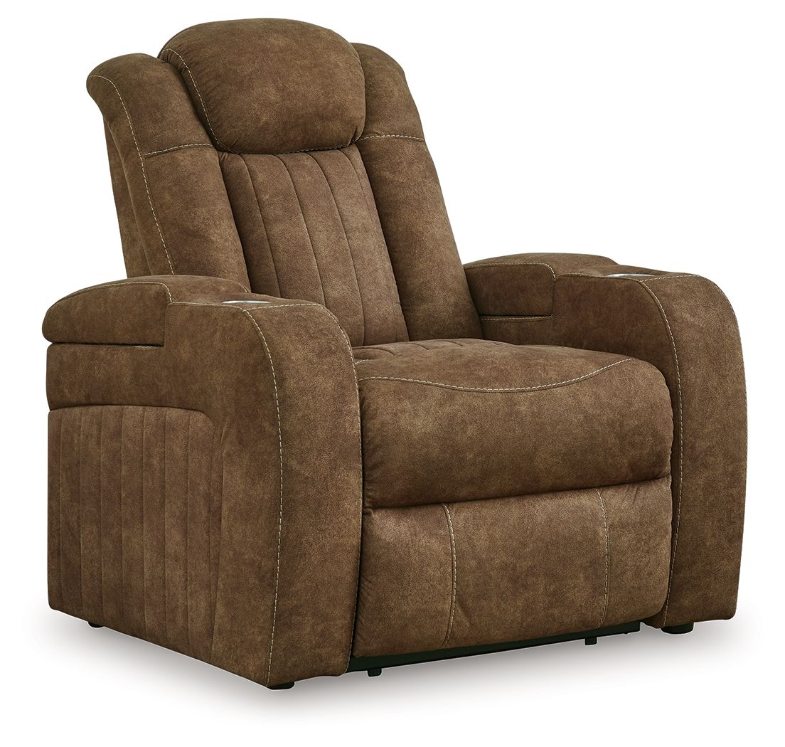 Signature Design by Ashley® Wolfridge - Brindle - Power Recliner/Adj Headrest | Meri Furniture