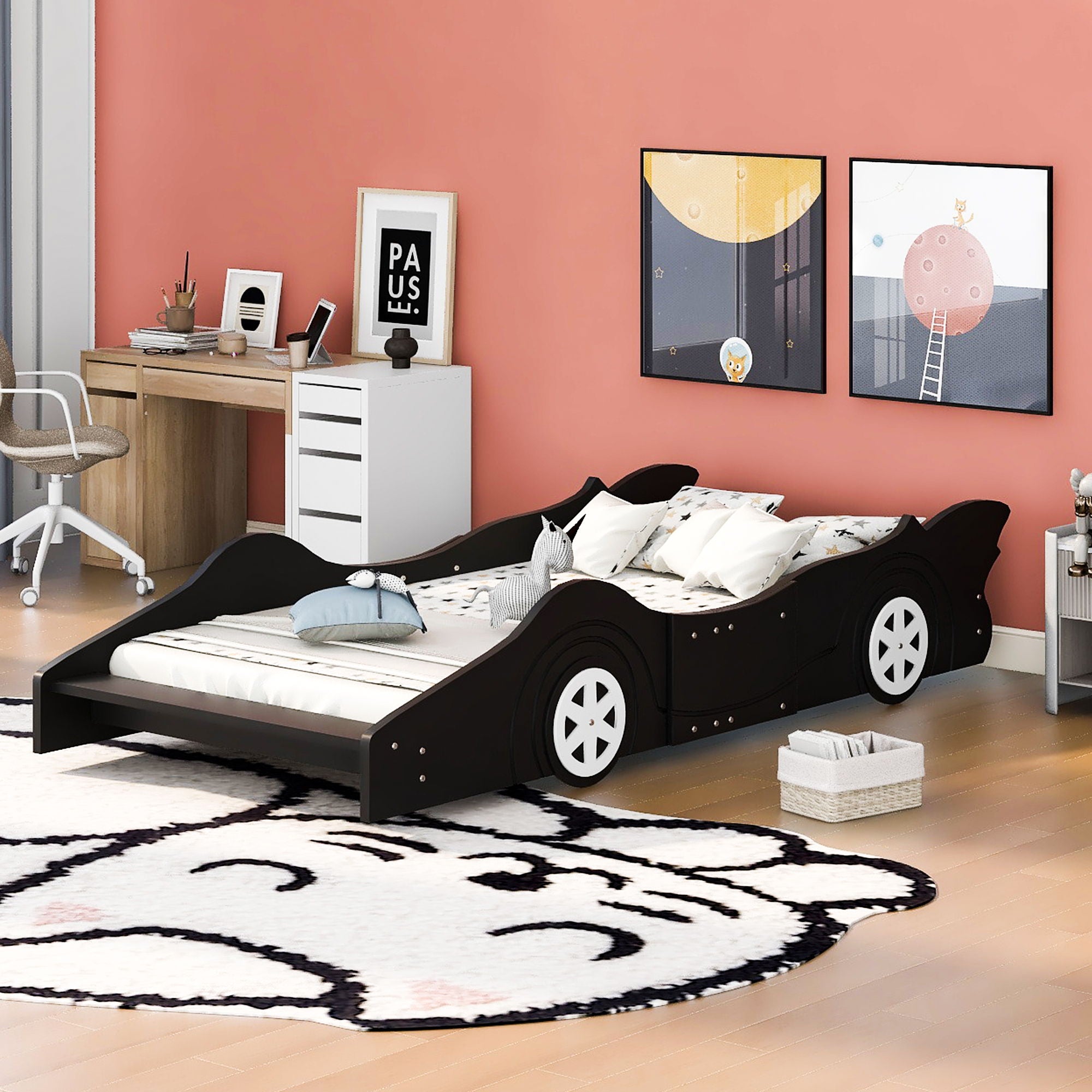 Race Car Shaped Platform Bed & Wheels