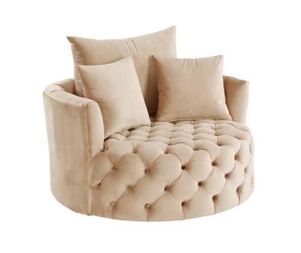 ACME ‧Seat Construction: Full Foam‧Wooden Inner Frame‧Tight Seat & Back Cushion‧Botton Tufted‧3 Pillows Included‧Foam Density: D28‧Swivel Function(360 Degree) | Meri Furniture