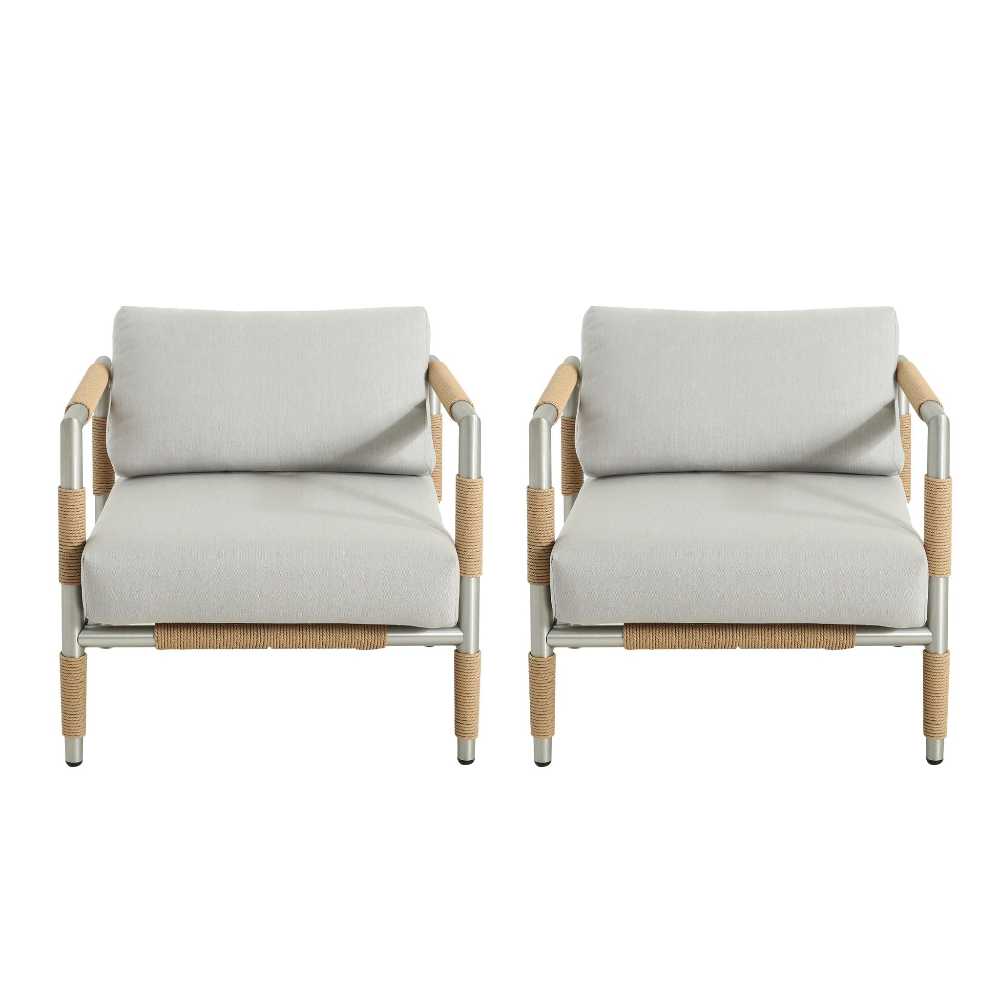 Oriana - Aluminum Outdoor Patio Armchair With Thick Cushions - Light Gray