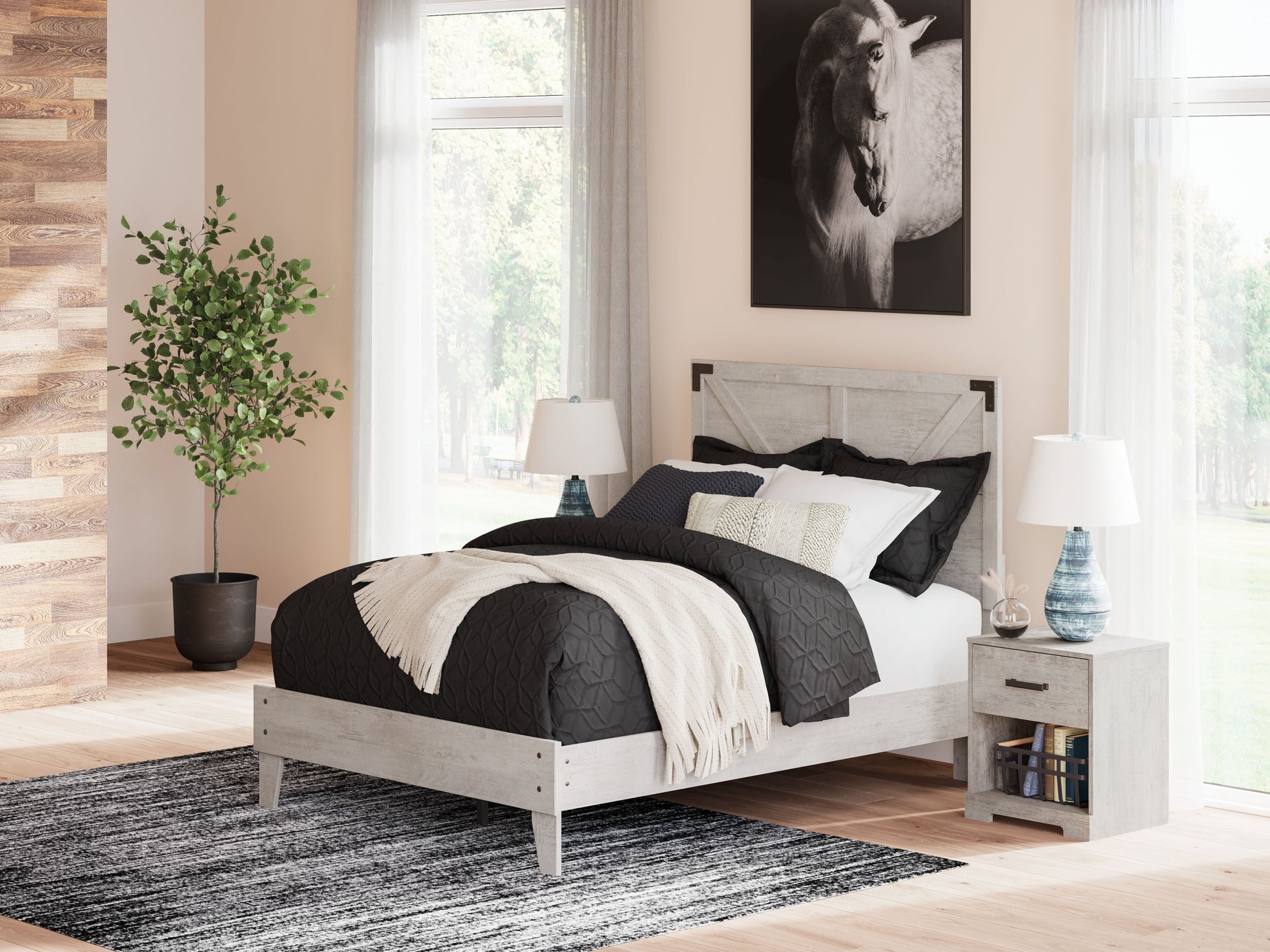 Signature Design by Ashley® Shawburn - Platform Bed With Crossbuck Panel Headboard | Meri Furniture