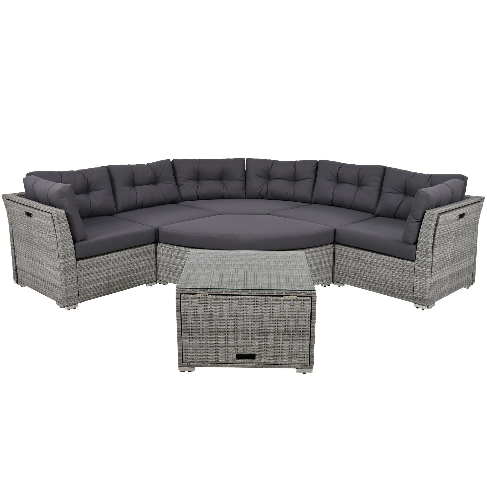 Elegant Patio Furniture Set Outdoor Daybed Rattan Sectional With Cushions And Center Table - Gray
