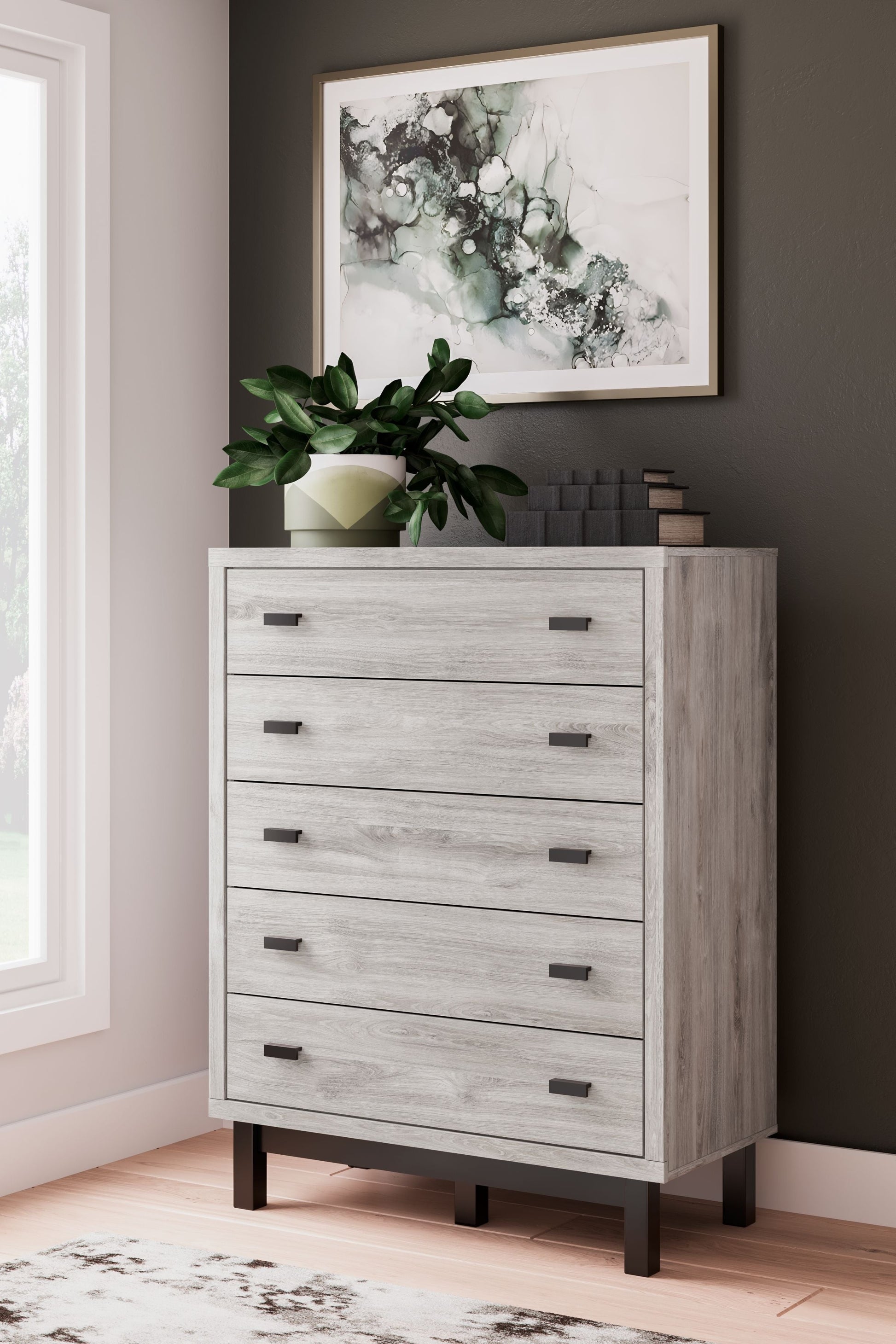 Signature Design by Ashley® Vessalli - Black / Gray - Five Drawer Wide Chest | Meri Furniture